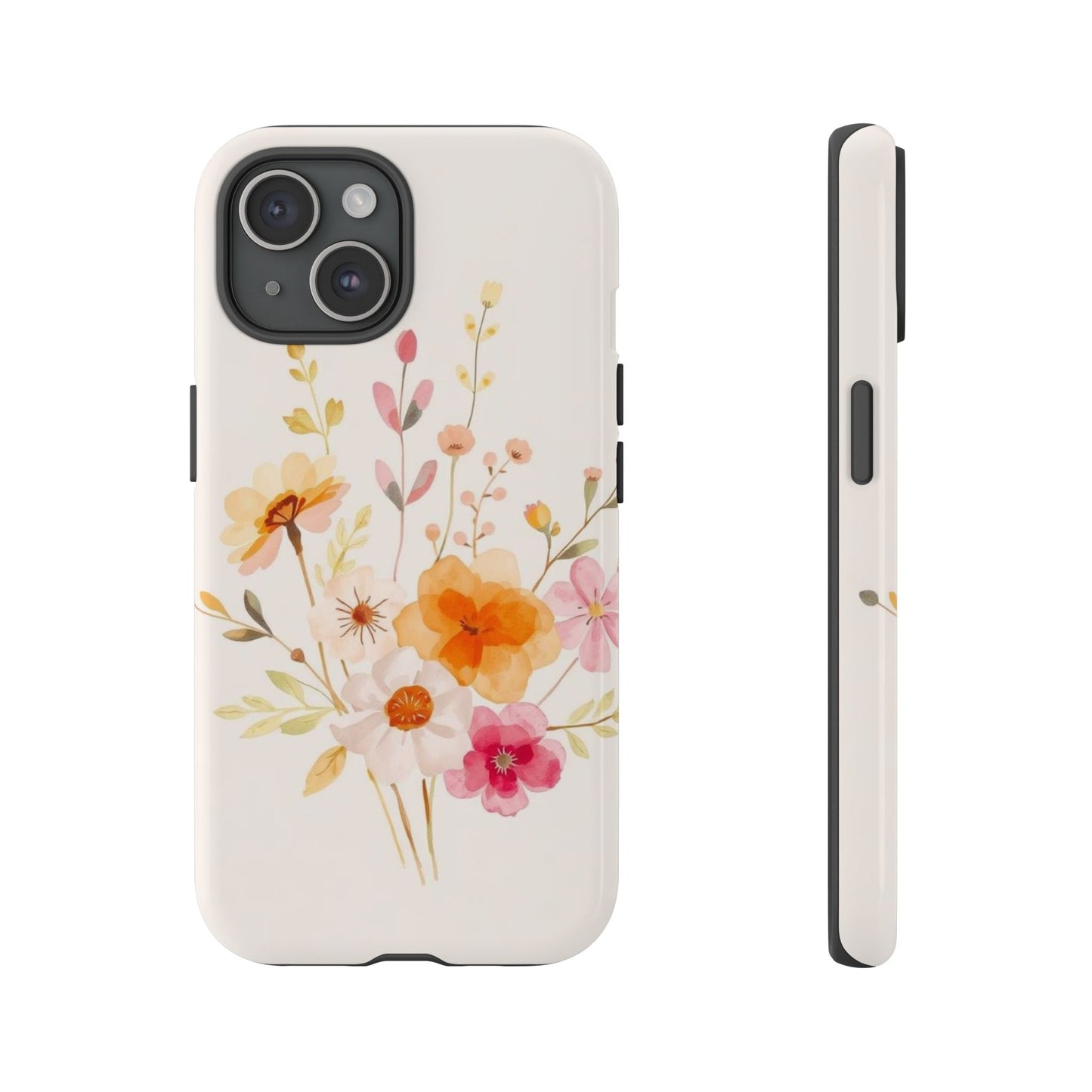 iPhone 15 / Glossy Phone Case - Boho Chic Watercolour Flower Pattern Phone Case