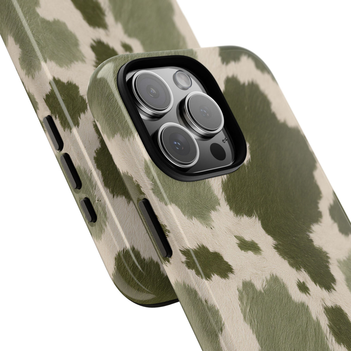 Stylish Olive Green Cow Print Phone Case - Green Phone Case
