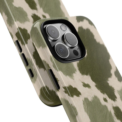 Stylish Olive Green Cow Print Phone Case - Green Phone Case