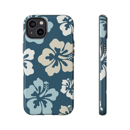 iPhone 14 Plus / Glossy Phone Case - ’Blue Hibiscus Retro Pattern #1’ Phone Case