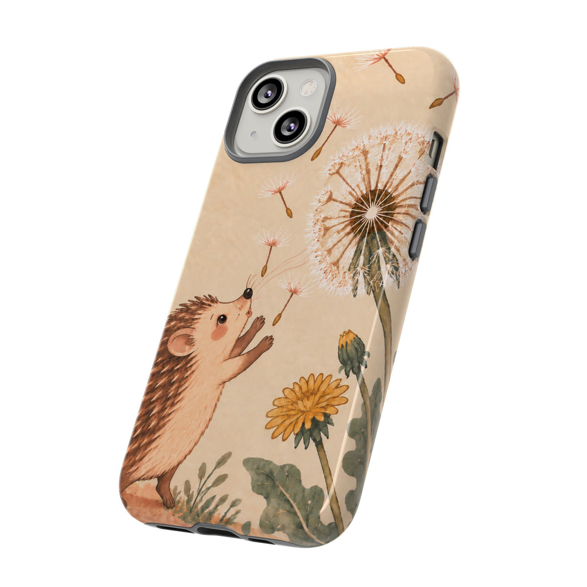 Whimsical Cream Hedgehog and Dandelion Phone Case - White Phone Case
