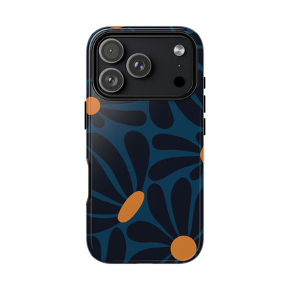 Dark Blue & Orange Daisy Pattern Phone Case - Blue Phone Case - iPhone 17 Pro / Glossy