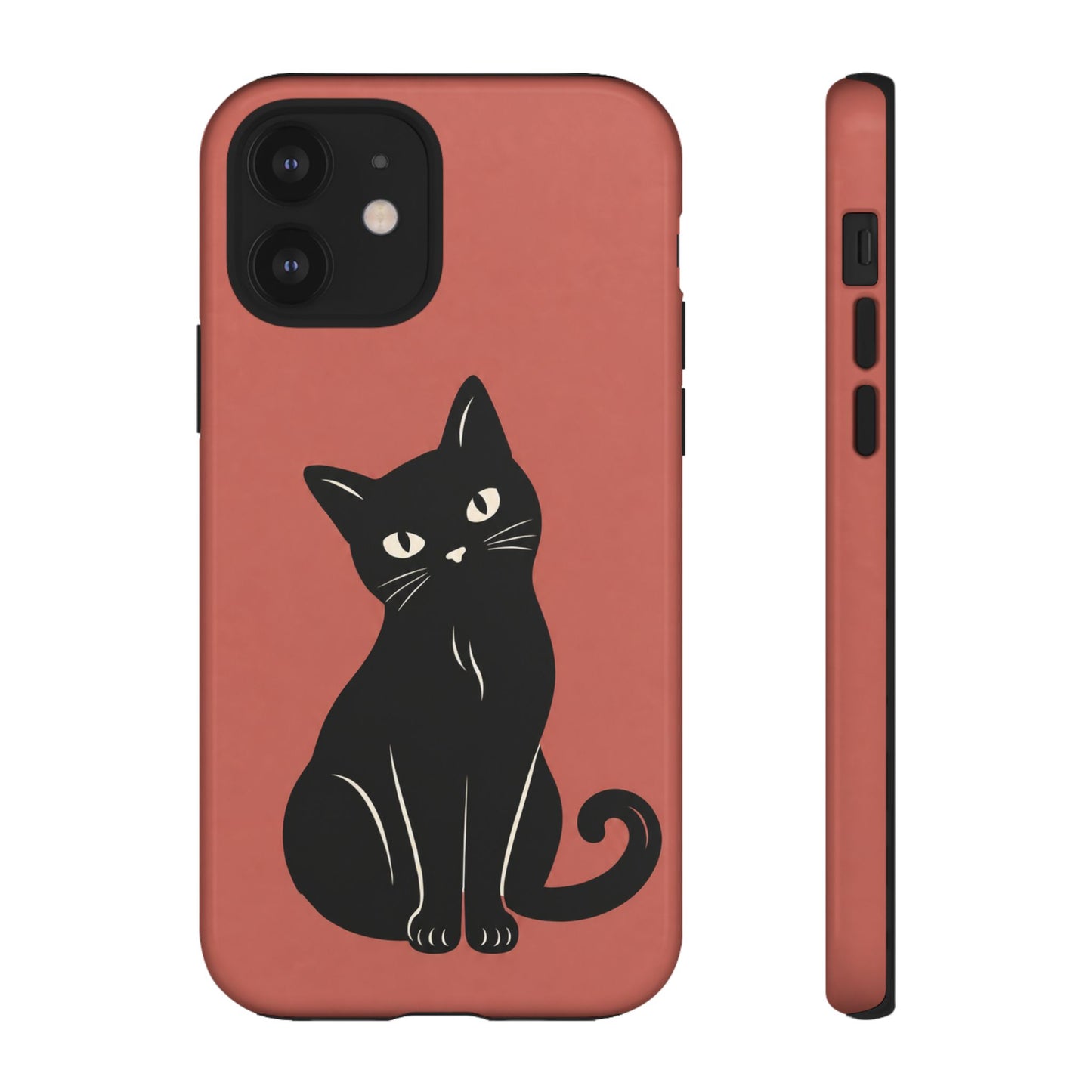 Minimalist Coral Red & Black Cat Phone Case