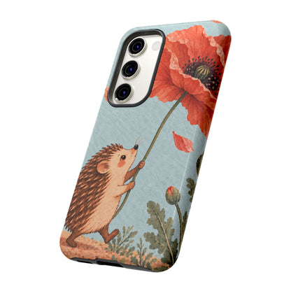 Whimsical Pale Blue Hedgehog and Poppy Phone Case - Blue Phone Case