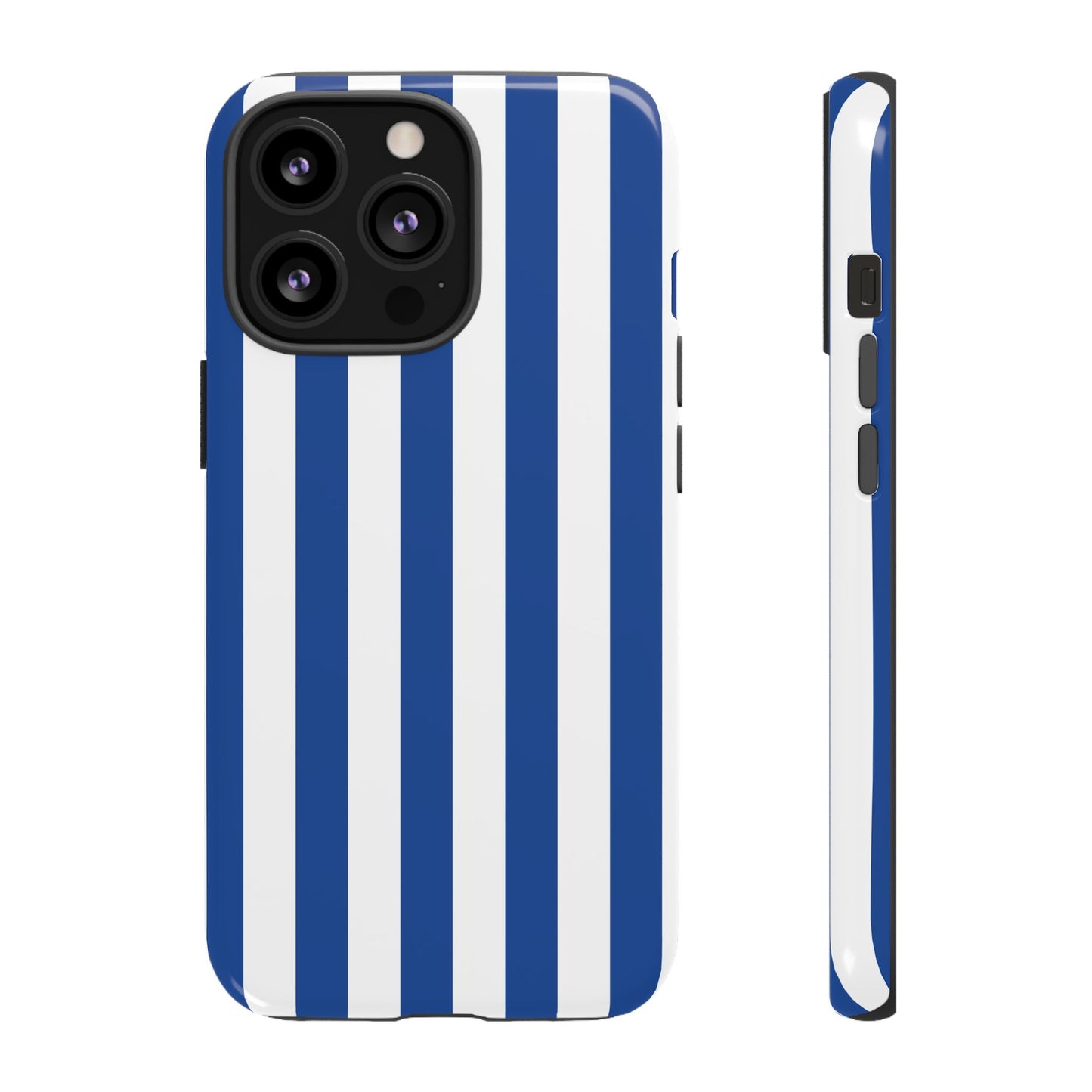 iPhone 13 Pro / Glossy Phone Case - Simple Blue & White Stripe Pattern Phone Case