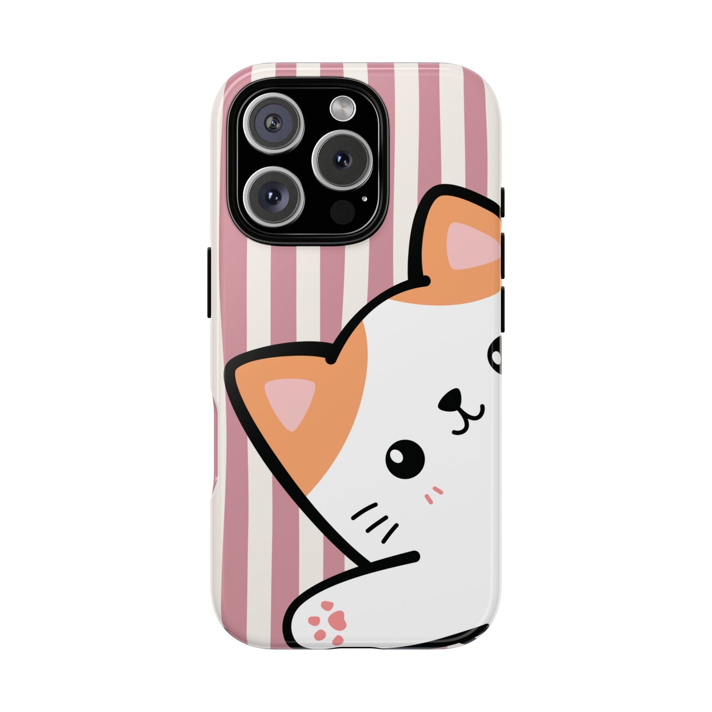 Playful Peakaboo Cat with Pink Stripe Pattern Phone Case - Pink Phone Case - iPhone 16 Pro / Glossy