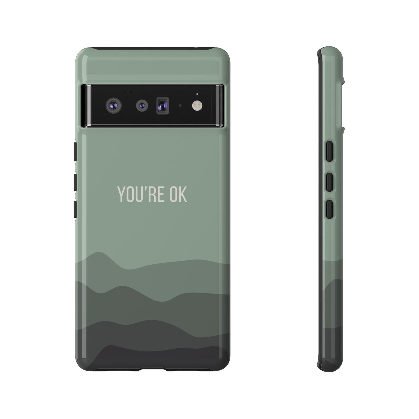 Google Pixel 6 Pro / Glossy Phone Case - Minimalist Green Waves ’You’re OK’ Statement Phone Case