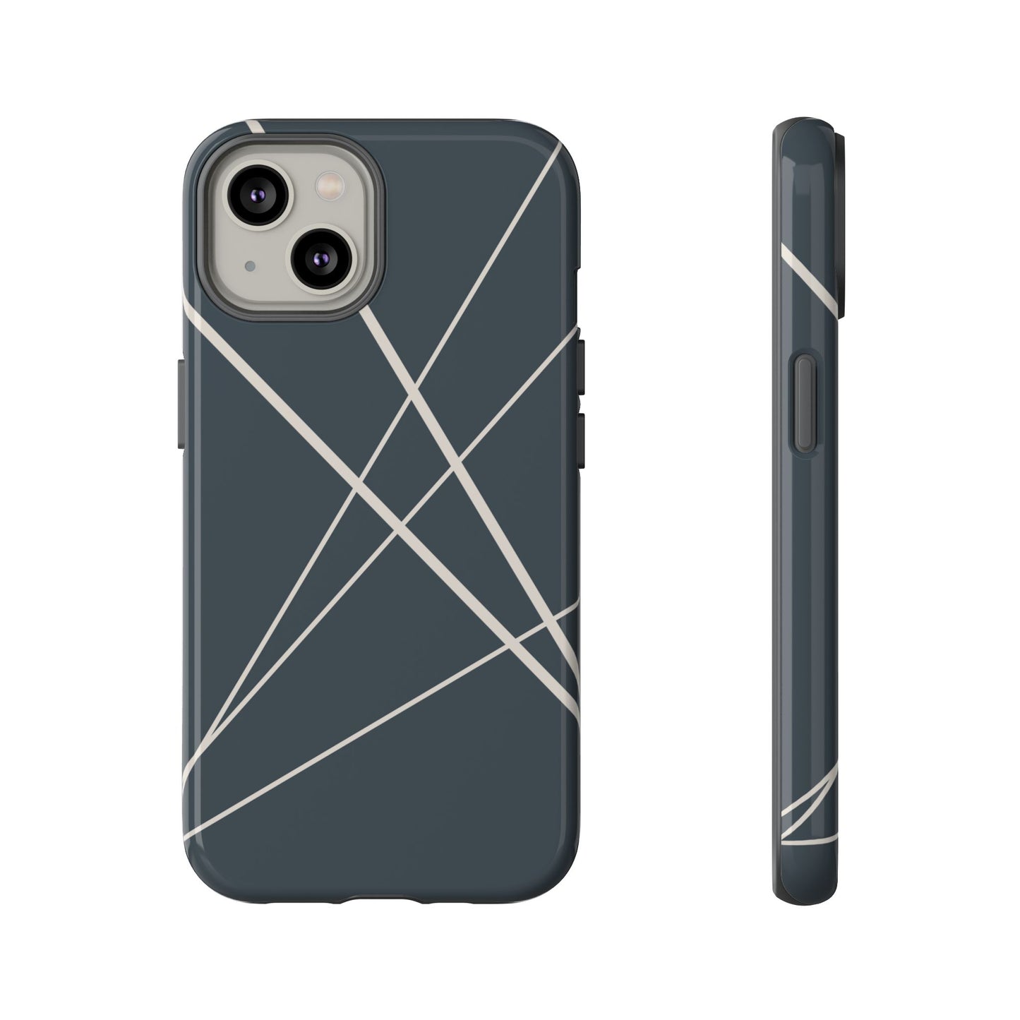 iPhone 14 / Glossy Phone Case - Abstract Blue with Beige Lines Phone Case