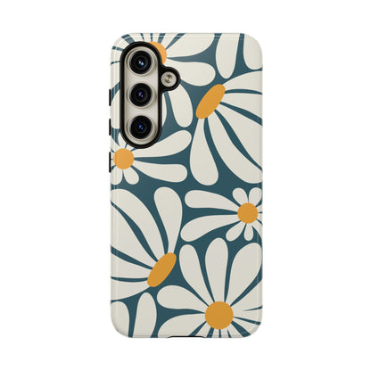 Retro Blue Daisy Pattern Phone Case - Blue Phone Case - Samsung Galaxy S24 / Glossy