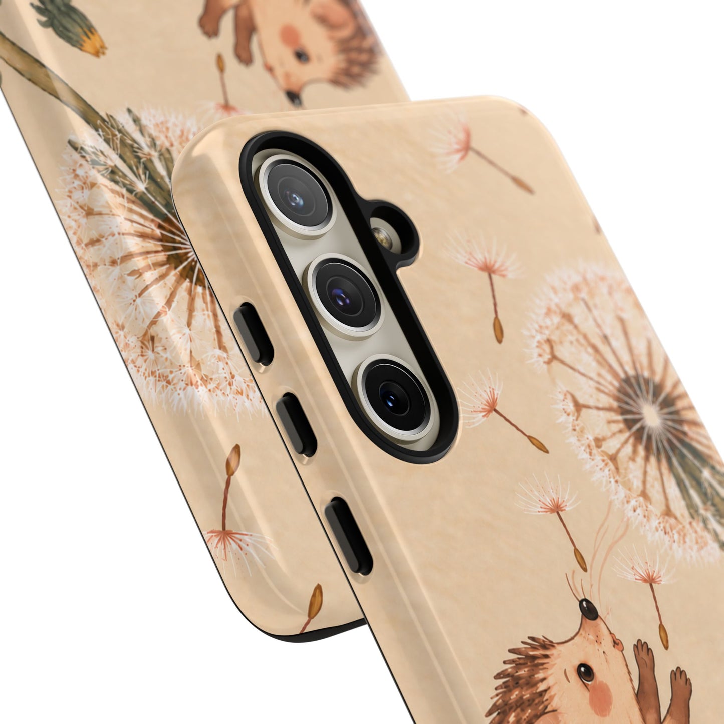 Whimsical Cream Hedgehog and Dandelion Phone Case - White Phone Case