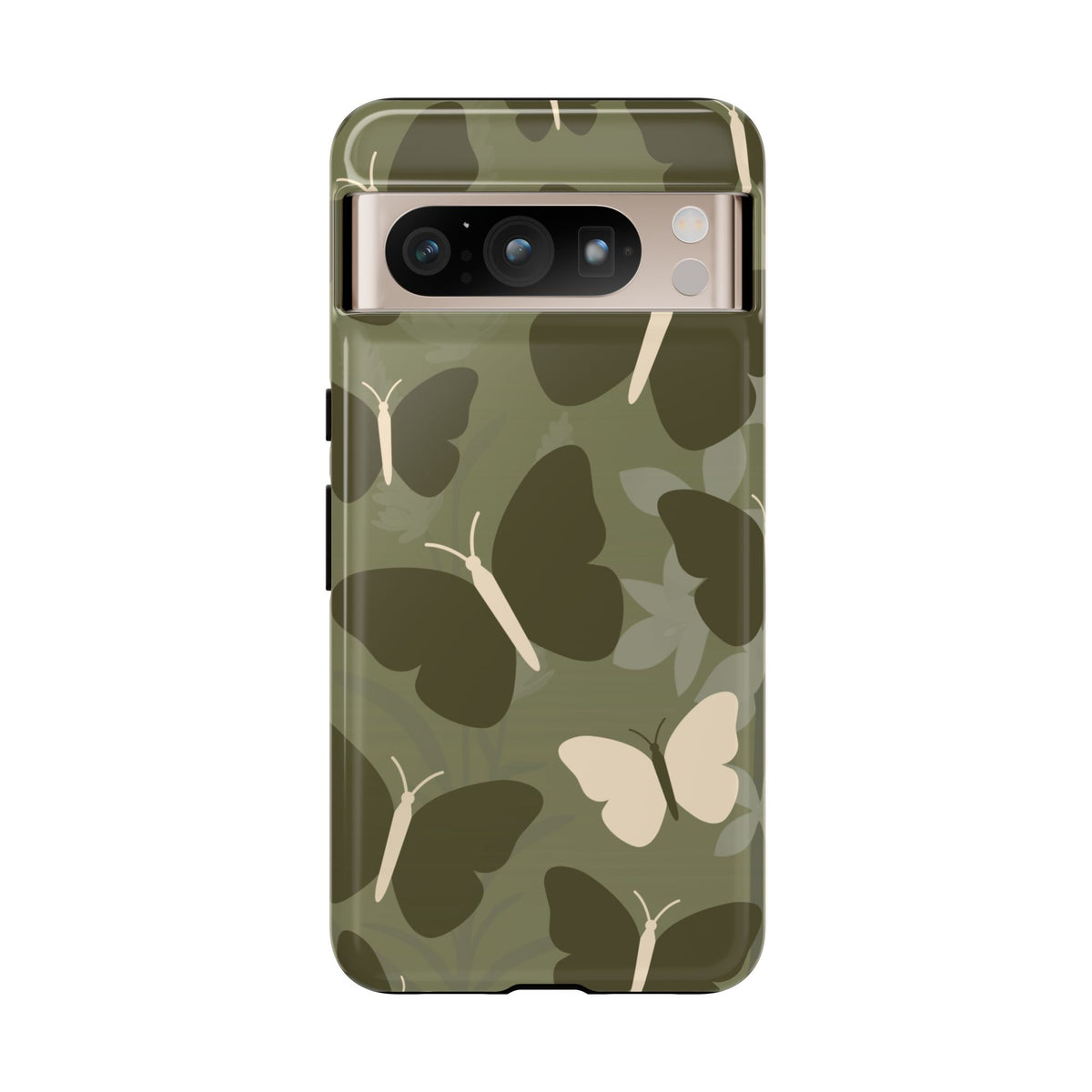 Minimalist Olive Green Butterfly Pattern Phone Case - Green Phone Case - Google Pixel 8 Pro / Glossy
