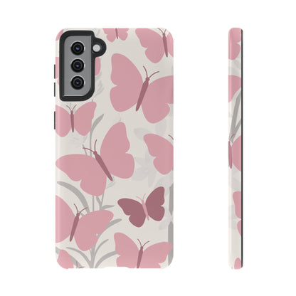 Minimalist Cream & Pink Butterfly Pattern Phone Case - White Phone Case - Samsung Galaxy S21 Plus / Glossy