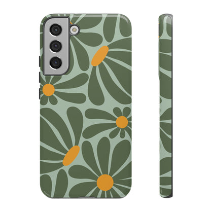 Samsung Galaxy S22 Plus / Glossy Phone Case - Retro Green Daisy Pattern Phone Case