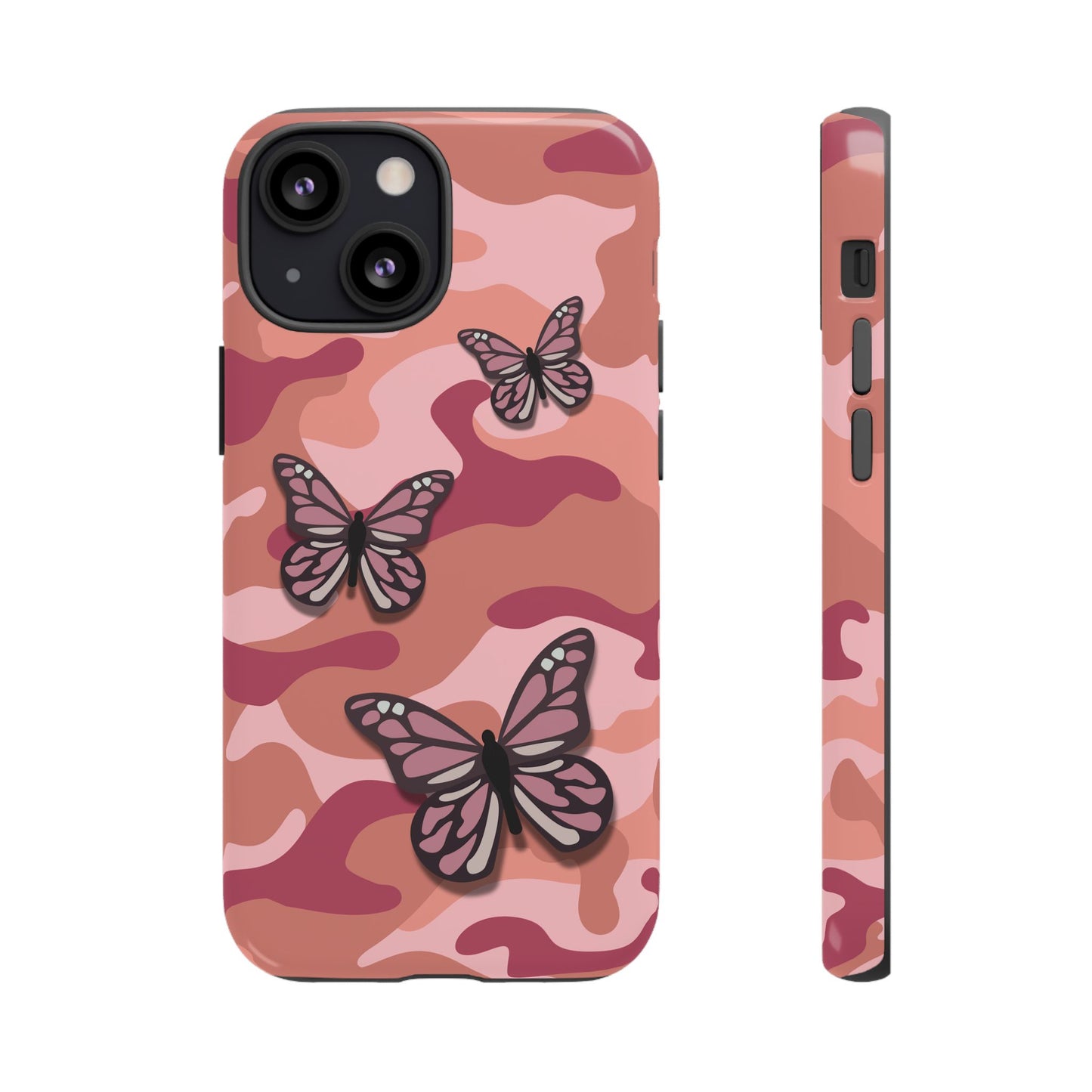 iPhone 13 Mini / Glossy Phone Case - Pink Butterfly Camo Phone Case