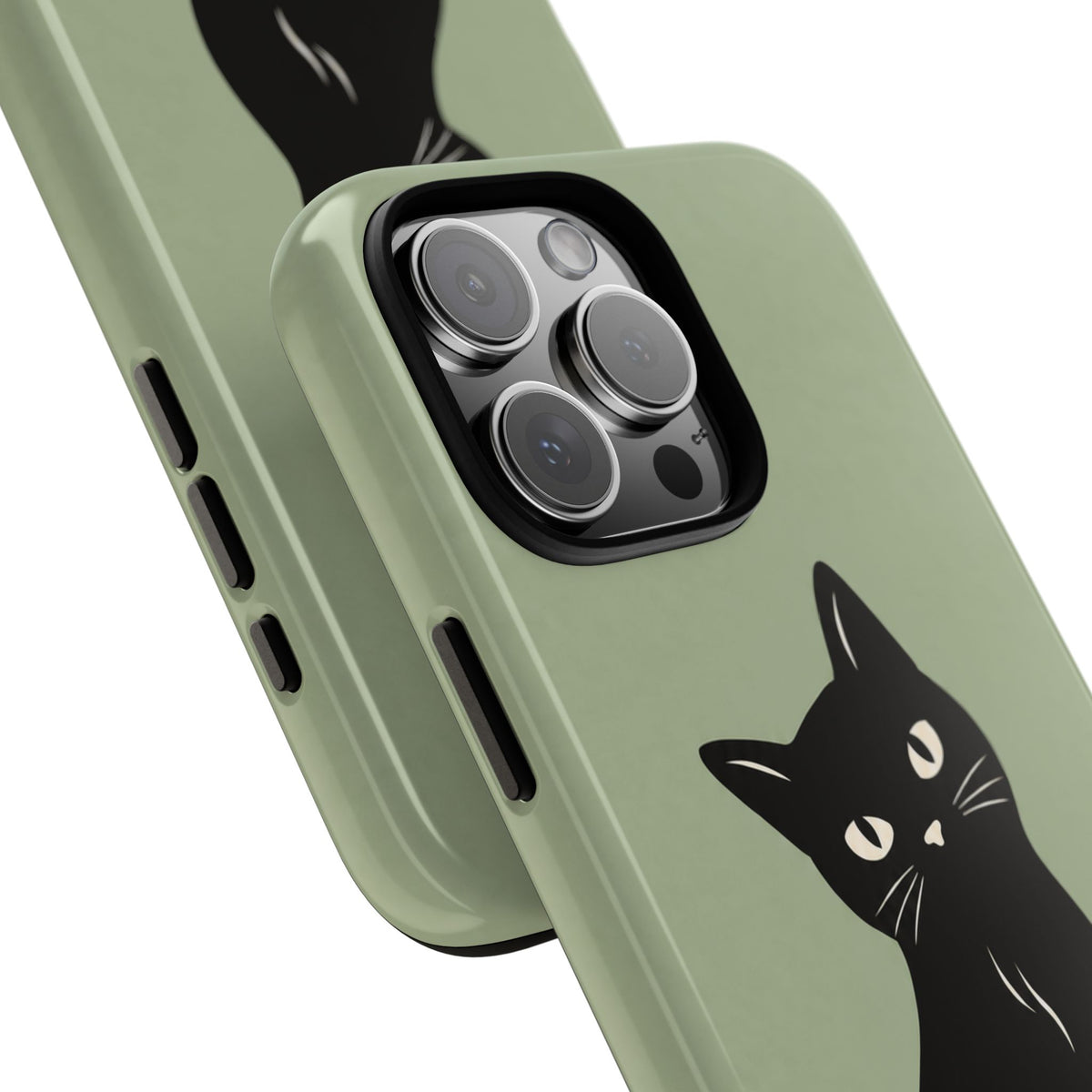 Minimalist Sage Green & Black Cat Phone Case