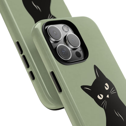 Minimalist Sage Green & Black Cat Phone Case