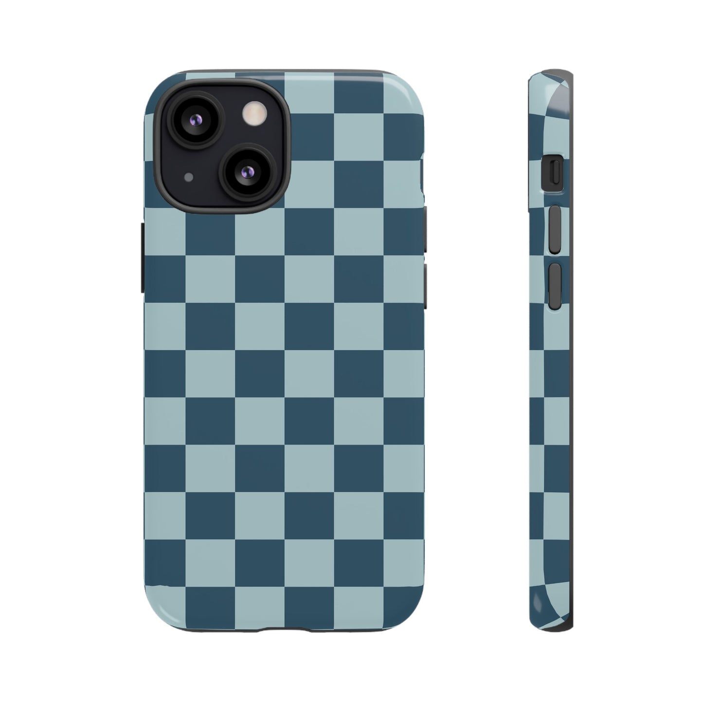 iPhone 13 Mini / Glossy Phone Case - ’Blue Checkered Pattern’ Phone Case