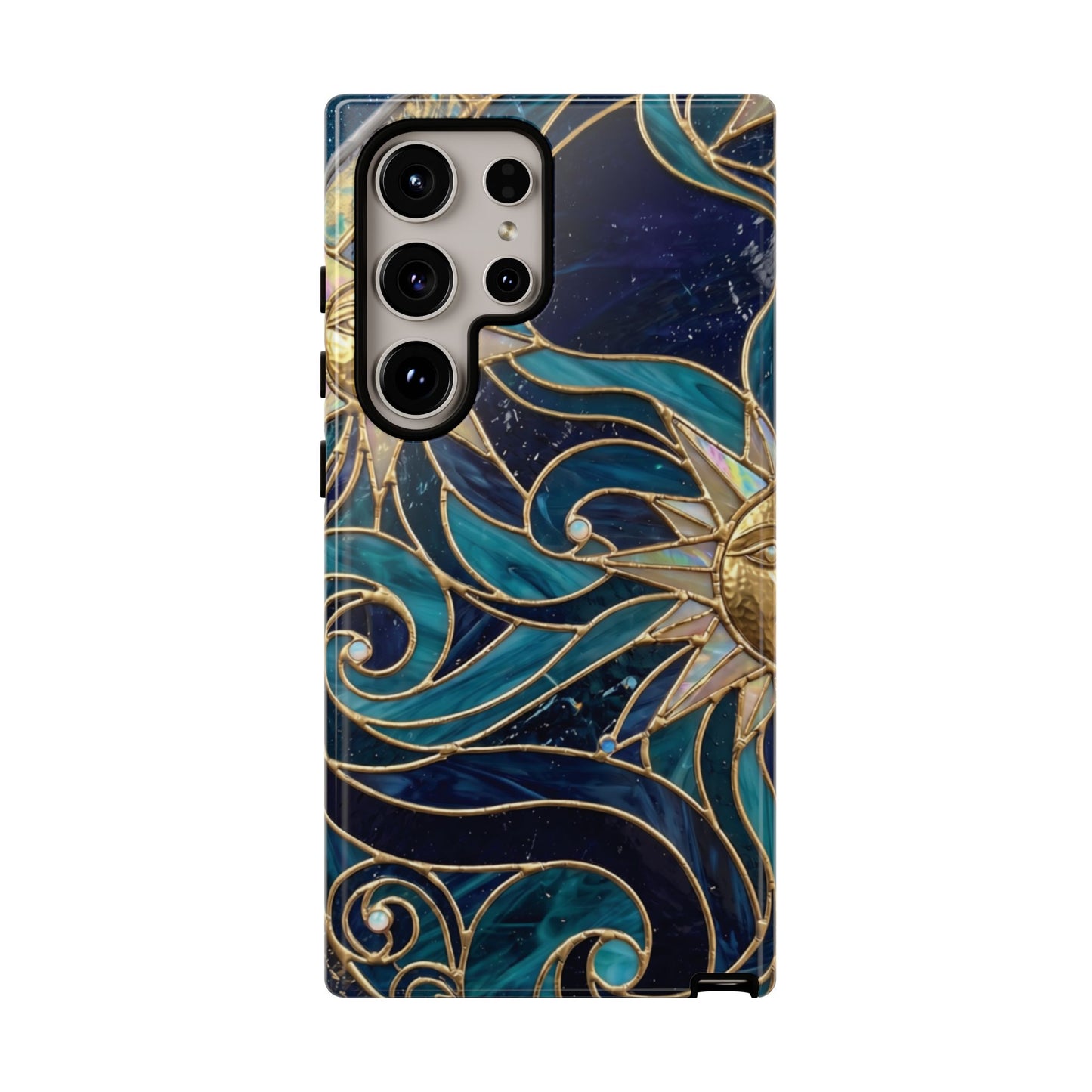 Elegant Teal & Gold Celestial Suns Phone Case