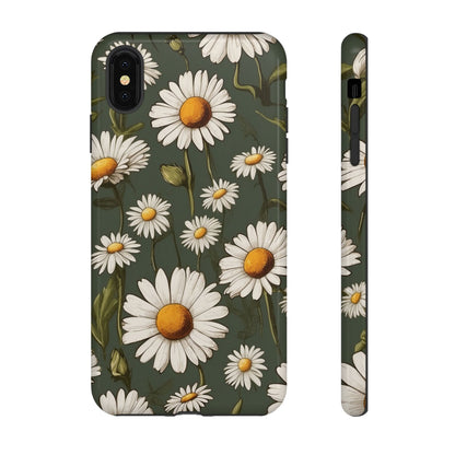 iPhone XS MAX / Glossy Phone Case - Boho Chic Daisies Floral Pattern ’White & Green’ Phone Case