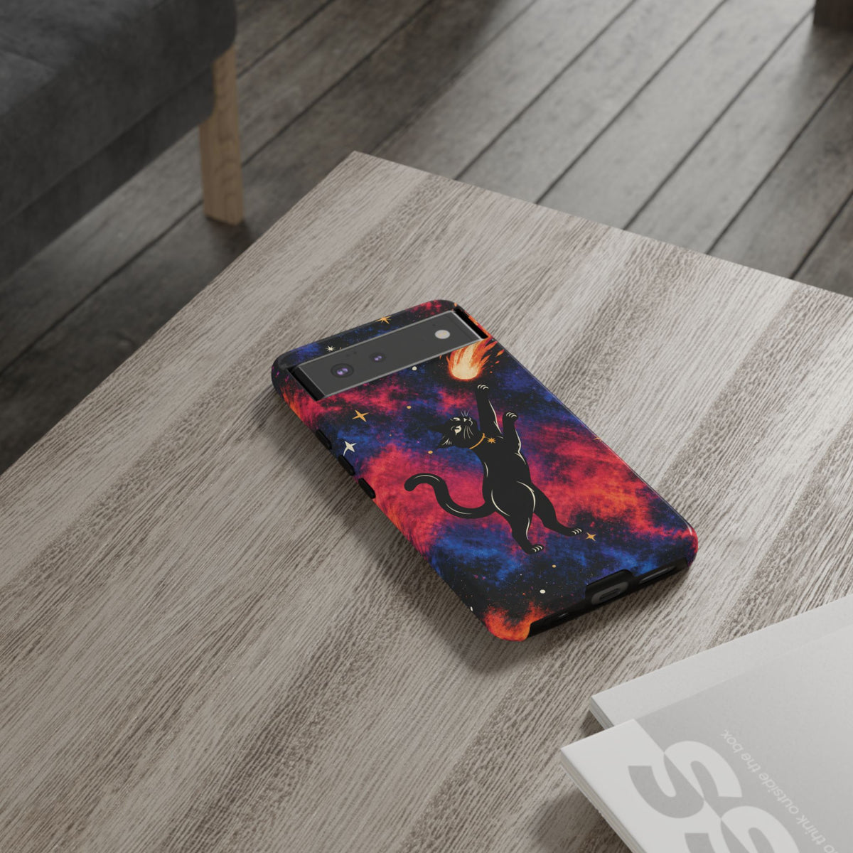 Whimsical Multicolour Celestial Black Cat Phone Case