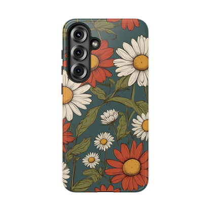 Samsung Galaxy S25 Plus / Glossy Phone Case - Boho Chic Daisies Floral Pattern ’White & Red’ Phone Case