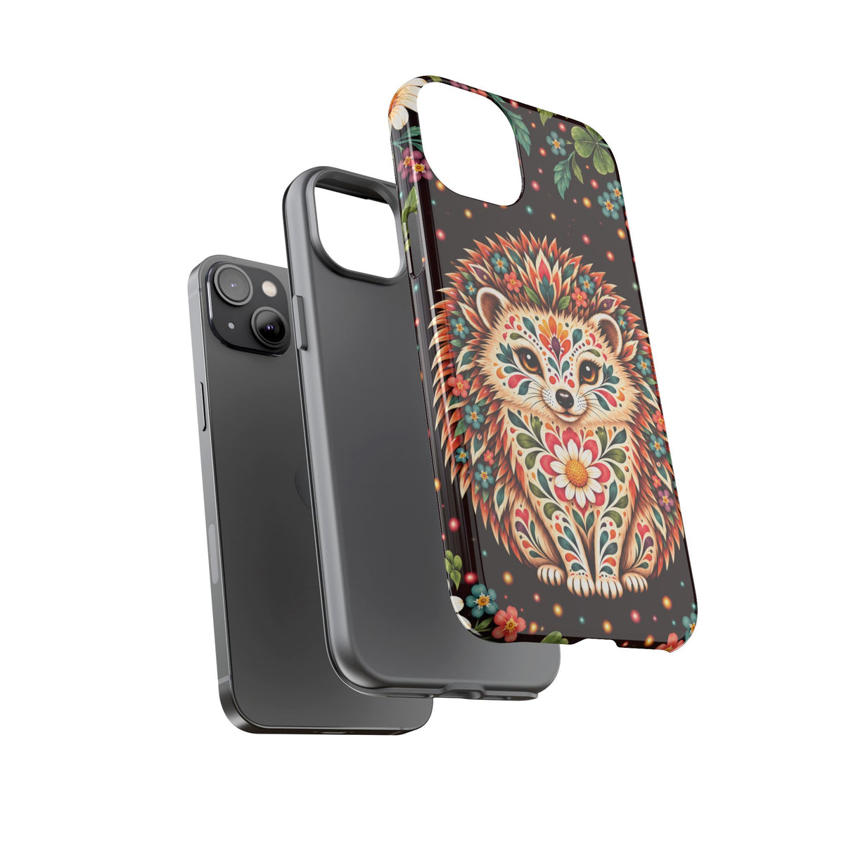 Vibrant Terracotta and Teal Calavera Hedgehog Phone Case - Multicolor Phone Case