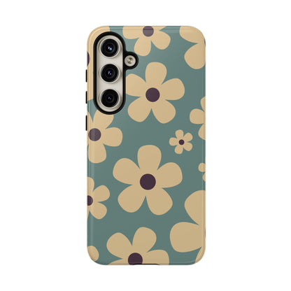 Cute Blue & Cream Daisy Pattern Phone Case - Blue Phone Case - Samsung Galaxy S24 Plus / Glossy