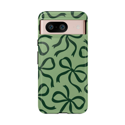 Bold Sage Green and Forest Green Bow Pattern Phone Case