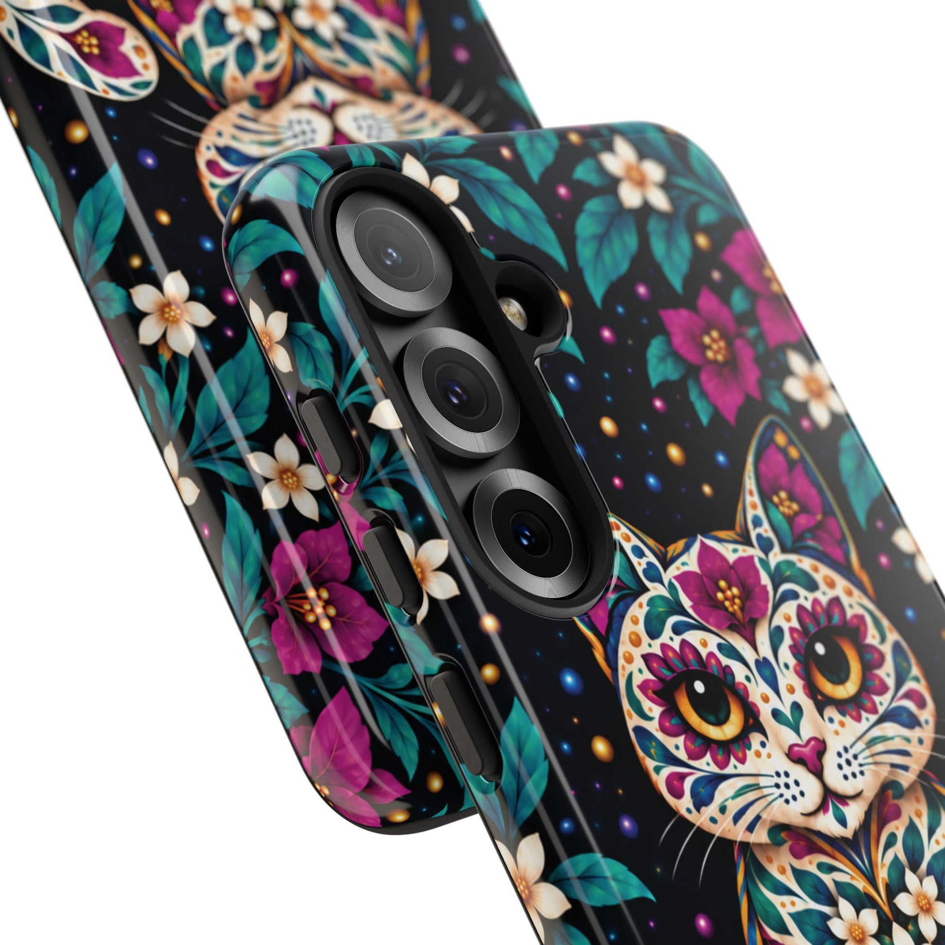 Vibrant Purple and Teal Calavera Cat Phone Case - Multicolor Phone Case