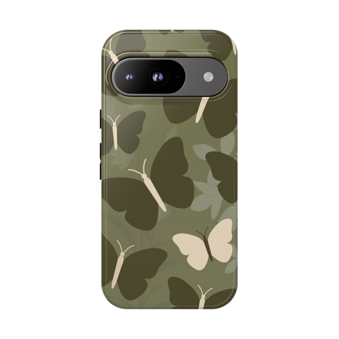 Google Pixel 9 / Glossy Phone Case - Minimalist Olive Green Butterfly Pattern Phone Case