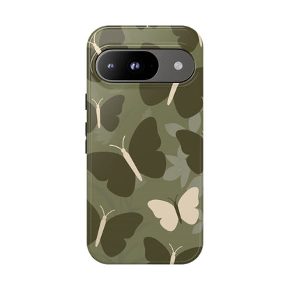 Google Pixel 9 / Glossy Phone Case - Minimalist Olive Green Butterfly Pattern Phone Case