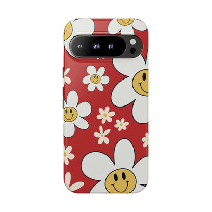Fun Retro Daisy Pattern with Red Background Phone Case - Red Phone Case - Google Pixel 9 Pro XL / Glossy