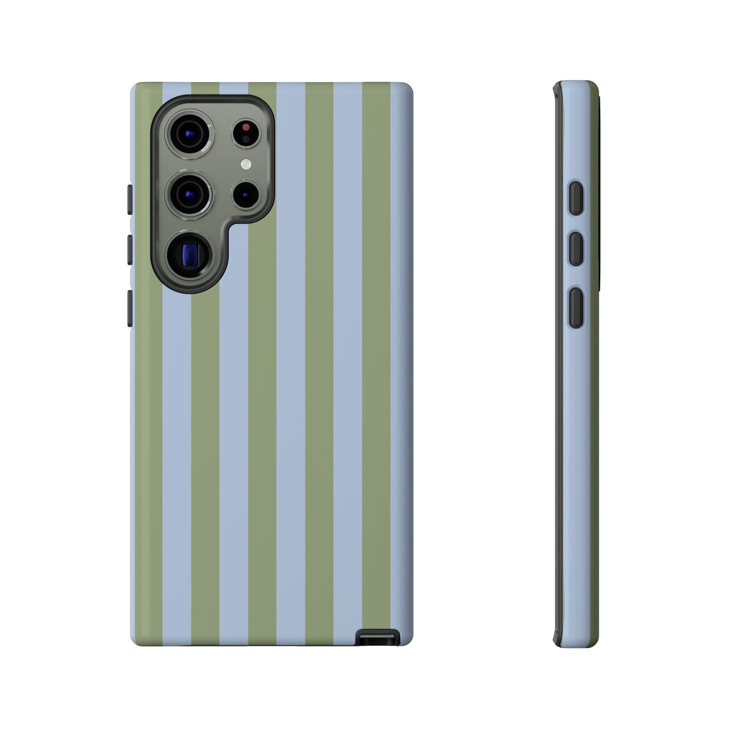 Samsung Galaxy S23 Ultra / Glossy Phone Case - Trendy Ice Blue & Green Stripe Pattern Phone Case