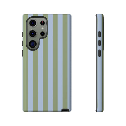 Samsung Galaxy S23 Ultra / Glossy Phone Case - Trendy Ice Blue & Green Stripe Pattern Phone Case