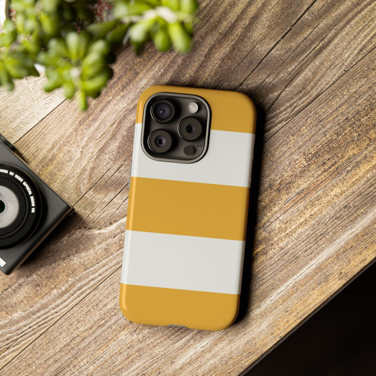 Yellow & White Horizontal Stripe Pattern Phone Case - Yellow Phone Case