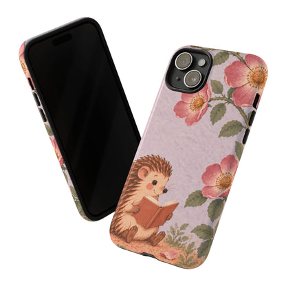 Whimsical Lilac Hedgehog and Wild Rose Phone Case - Purple Phone Case
