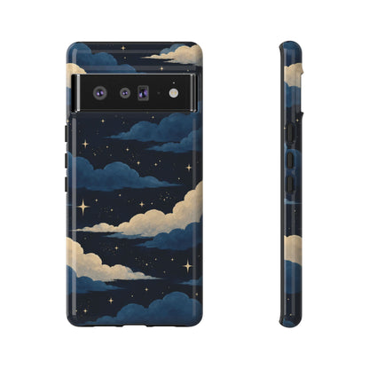 Illustrated Navy Blue Clouds & Stars Phone Case
