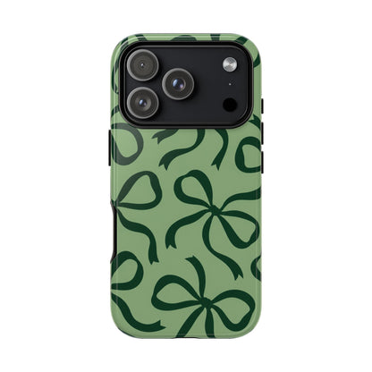 Bold Sage Green and Forest Green Bow Pattern Phone Case