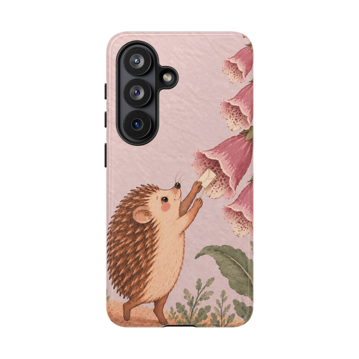 Whimsical Blush Pink Hedgehog and Foxglove Phone Case - Pink Phone Case - Samsung Galaxy S26 / Glossy