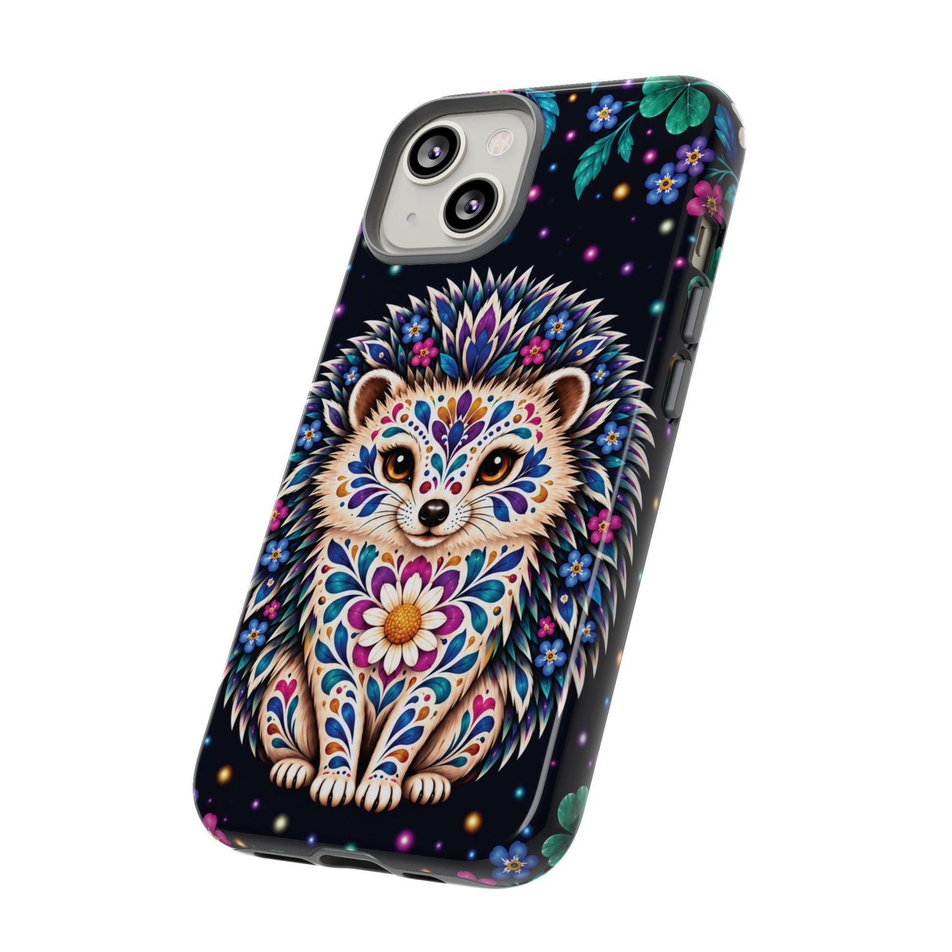 Vibrant Purple and Teal Calavera Hedgehog Phone Case - Multicolor Phone Case