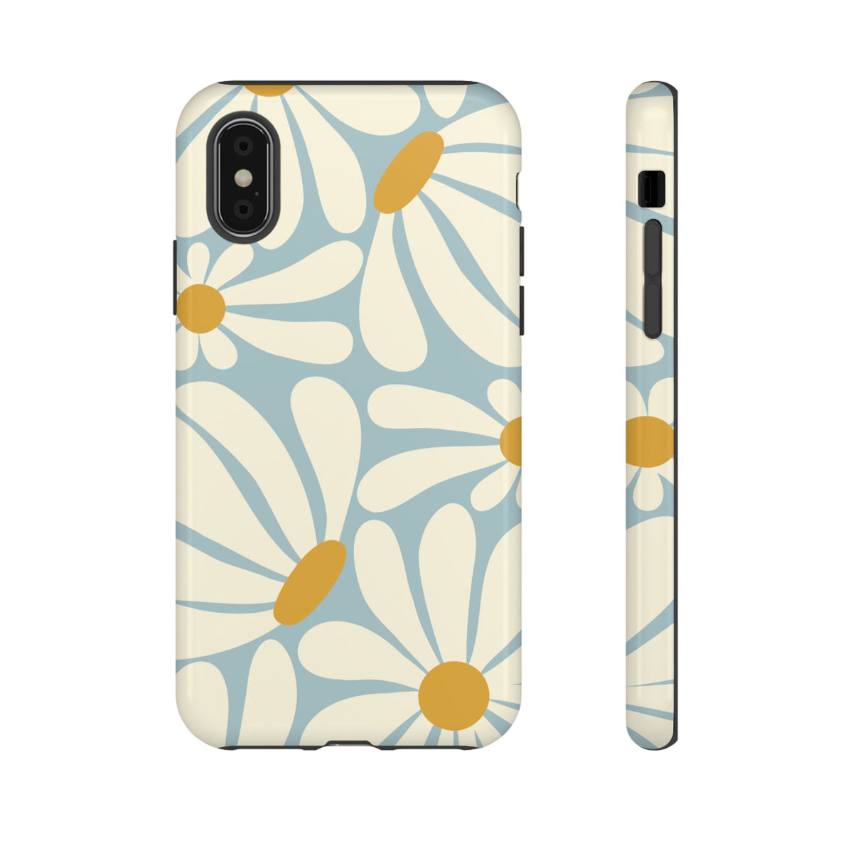 Retro Light Blue Daisy Pattern Phone Case - Blue Phone Case - iPhone XS / Glossy