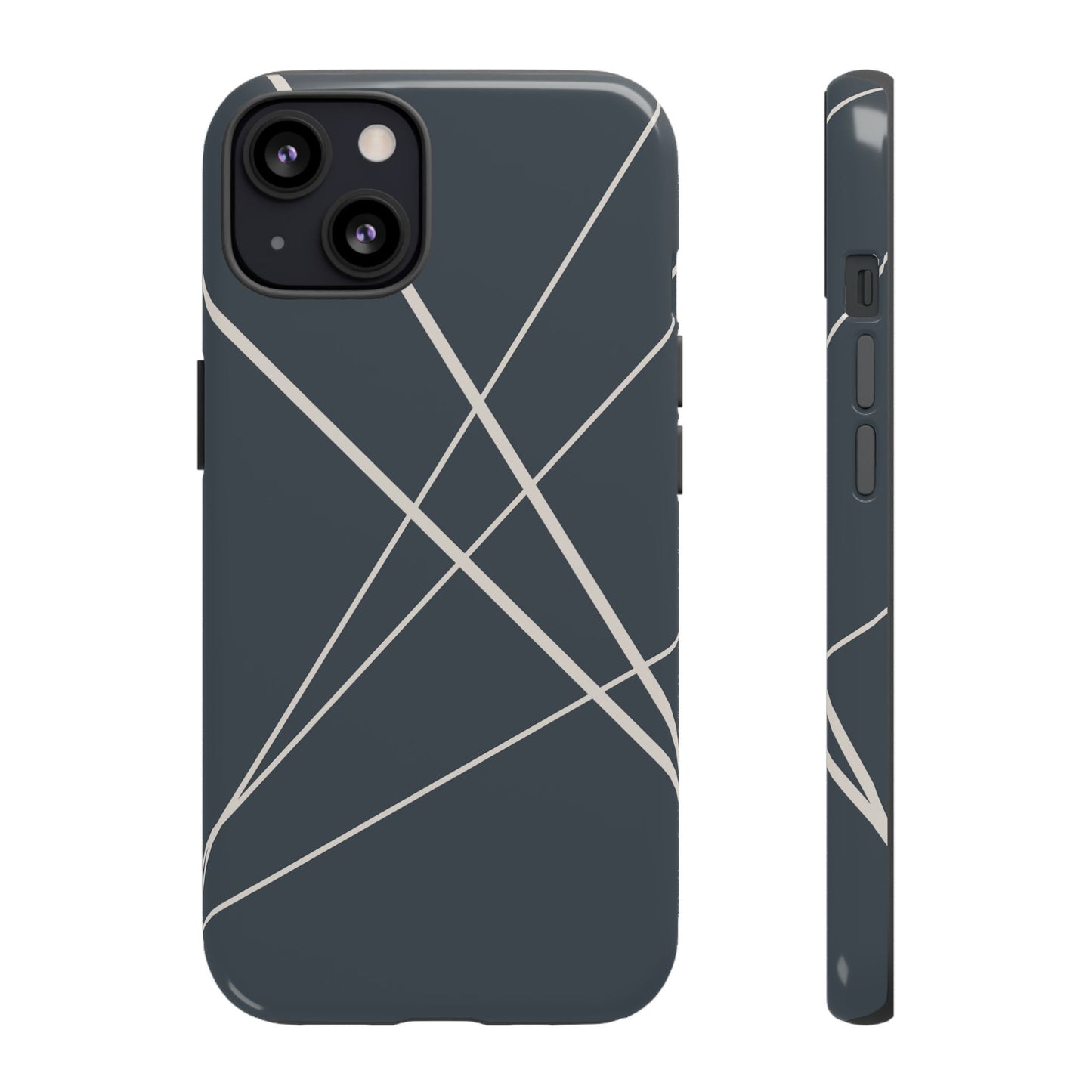 iPhone 13 / Glossy Phone Case - Abstract Blue with Beige Lines Phone Case