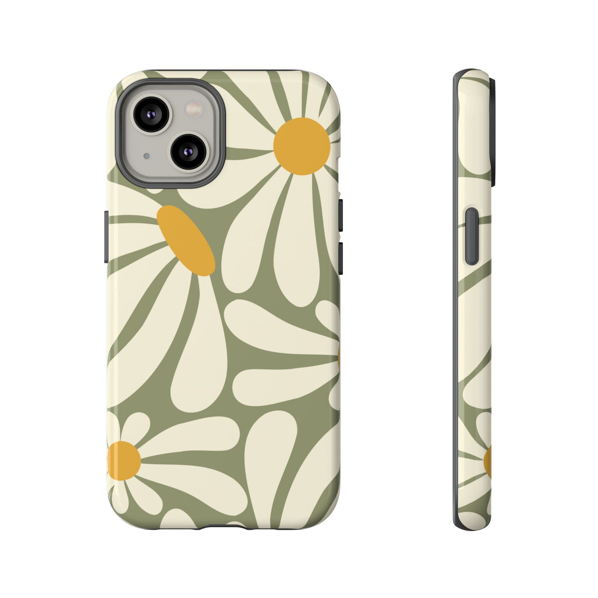 Retro Green Daisy Pattern #1 Phone Case - Green Phone Case - iPhone 14 / Glossy