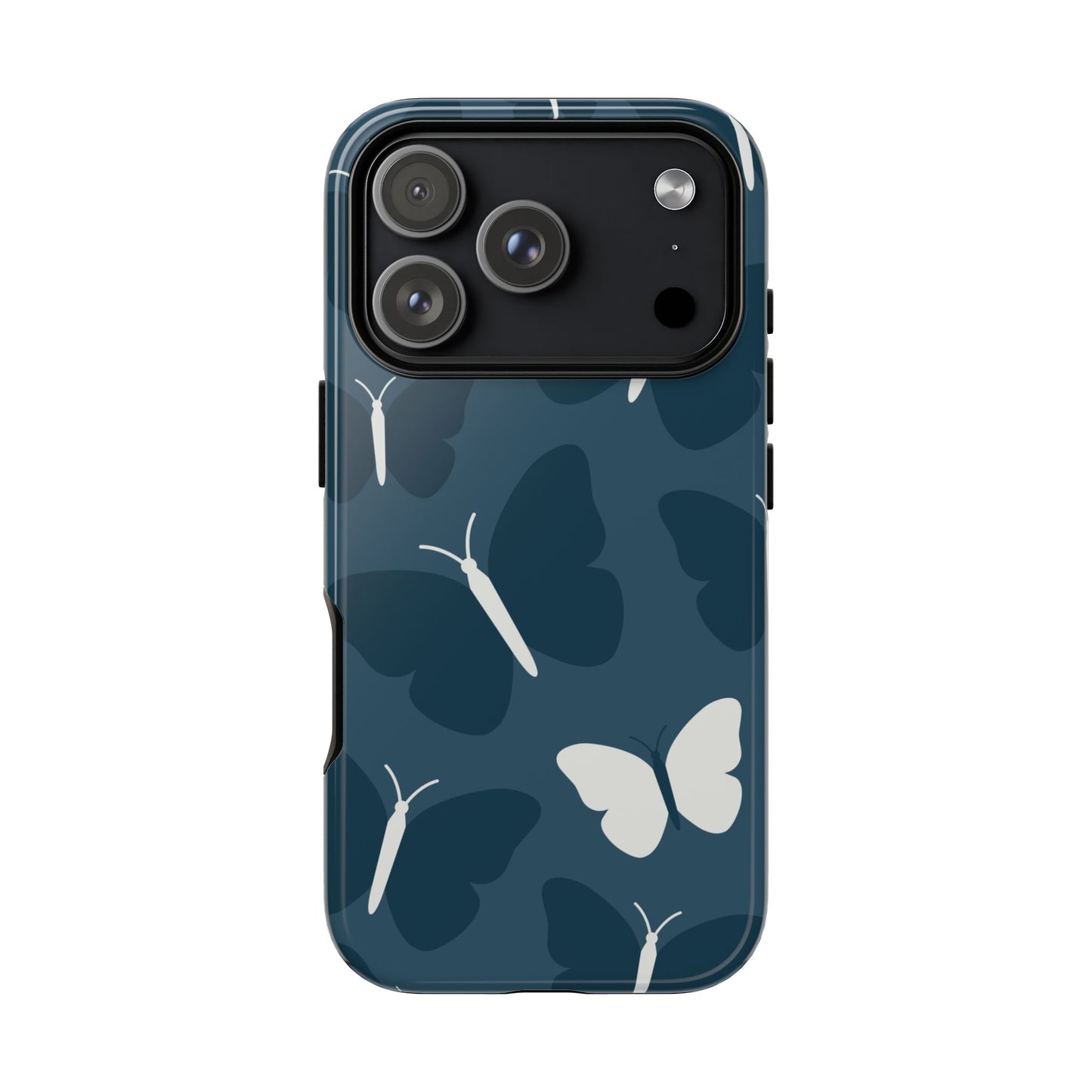 Minimalist Dark Blue Butterfly Pattern Phone Case - Blue Phone Case - iPhone 17 Pro / Glossy