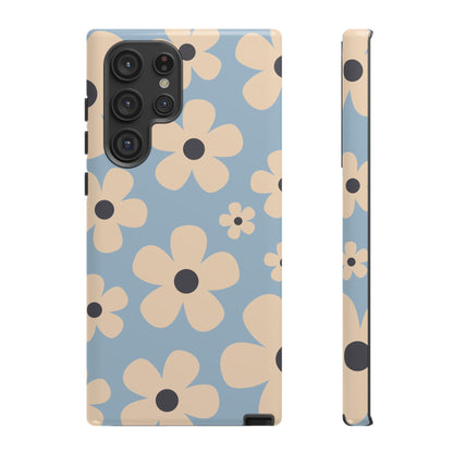 Samsung Galaxy S22 Ultra / Glossy Phone Case - Cute Light Blue & Cream Daisy Pattern Phone Case