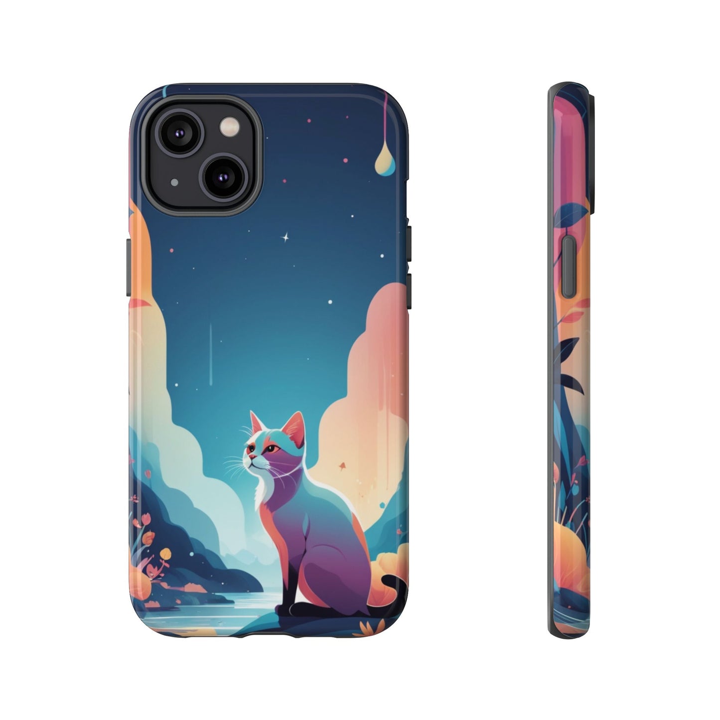 iPhone 14 Plus / Glossy Phone Case - Stylised Cat Design Phone Case