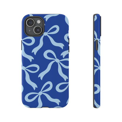 Bold Cobalt Blue and Powder Blue Bow Pattern Phone Case - Blue Phone Case - iPhone 15 Plus / Glossy