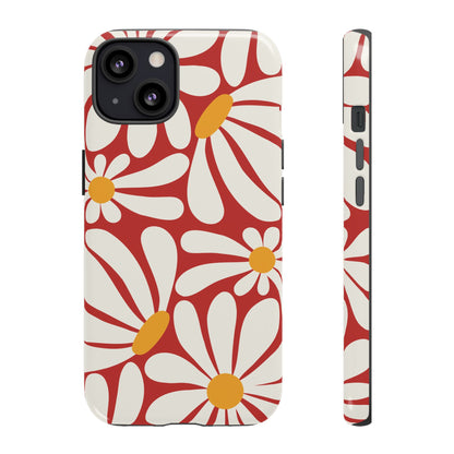 Retro Red Daisy Pattern Phone Case - Red Phone Case - iPhone 13 / Glossy