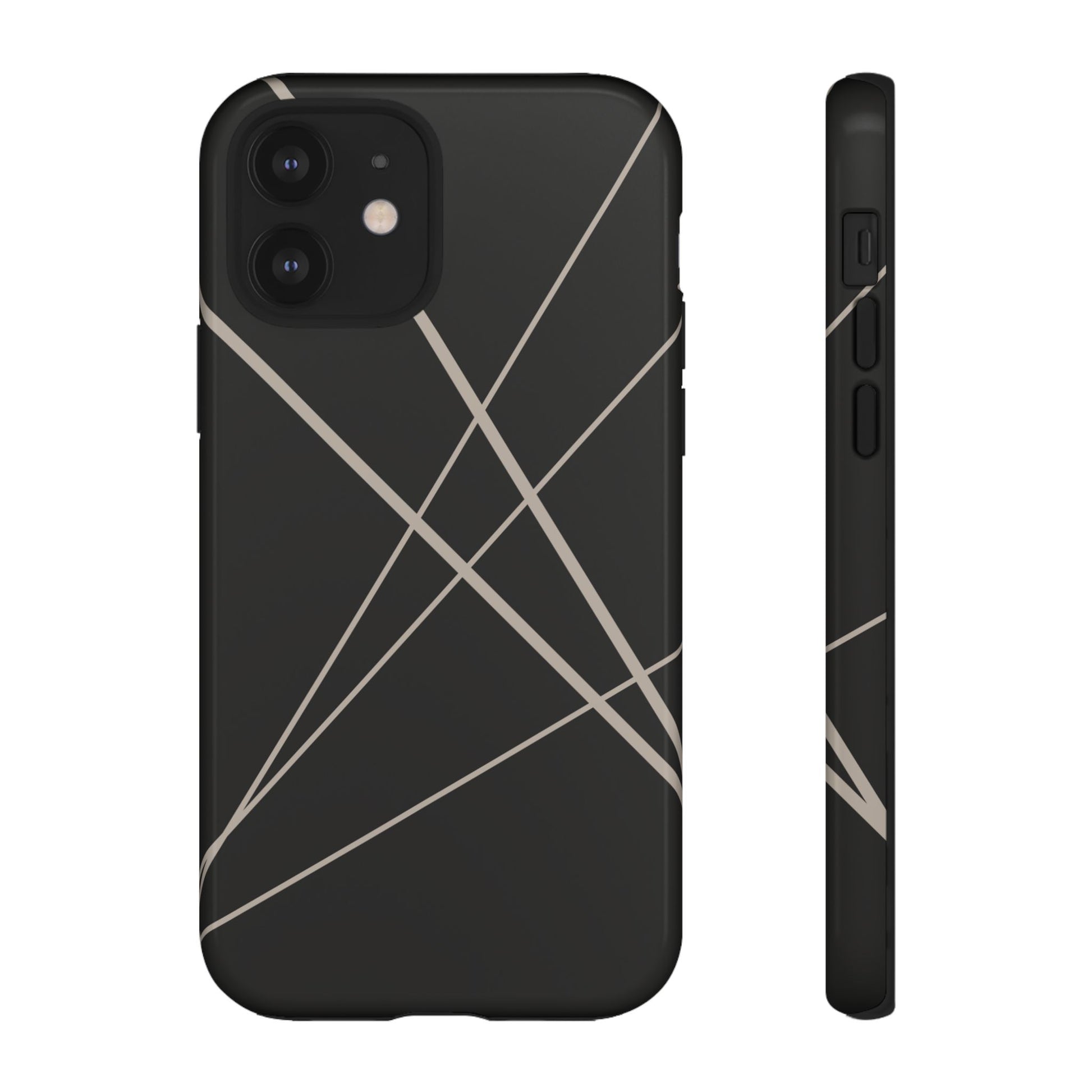Abstract Black with Grey Lines Phone Case - Black Phone Case - iPhone 12 / Glossy