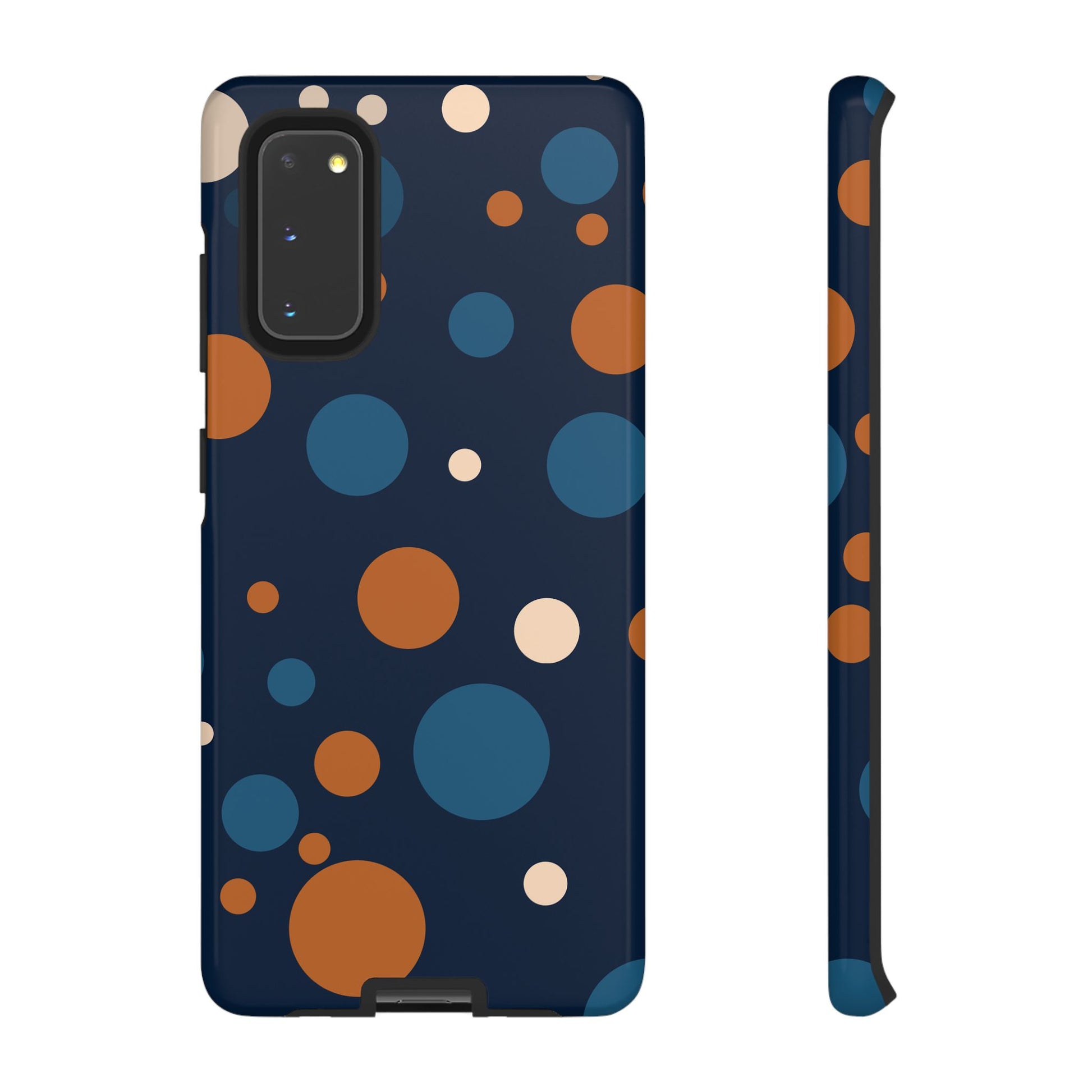 Samsung Galaxy S20 / Glossy Phone Case - ’Bold Navy Blue & Orange / White Dot Pattern’ Phone Case